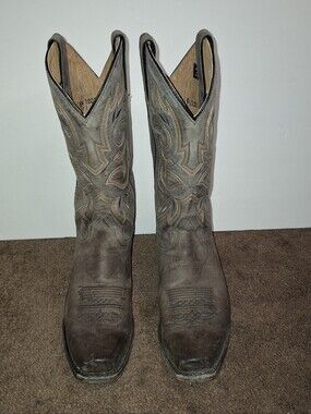 Sonora Size 9.5B Gray Leather Western Boots Made Mexico Small Square Toe